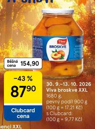 Viva broskve XXL, 1680 g, pevný podíl 900 g 