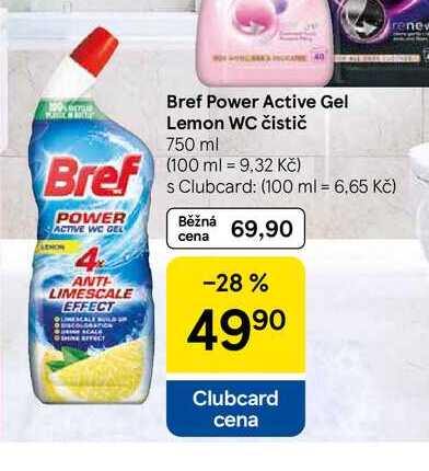 Bref Power Active Gel Lemon WC čistič, 750 ml