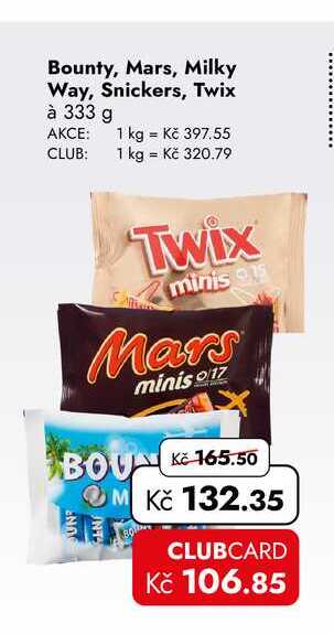 Bounty, Mars, Milky Way, Snickers, Twix à 333 g