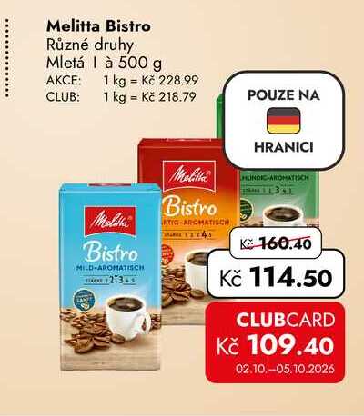 Melitta Bistro Různé druhy Mletá 500 g
