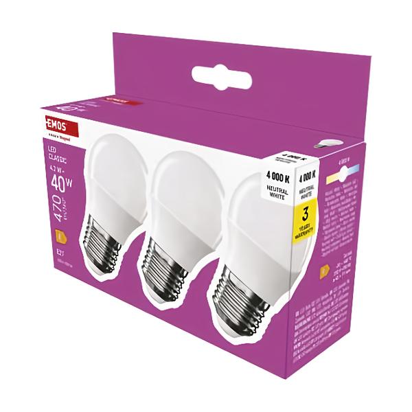 Emos LED žárovka Classic Mini Globe / E27 / 4,2 W (40 W) / 470 lm / neutrální bílá