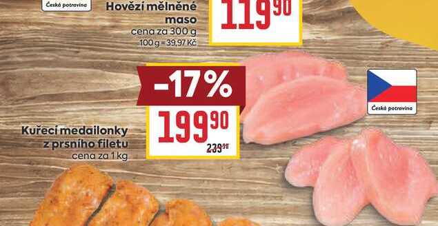 Kuřecí medailonky z prsního filetu cena za 1kg 