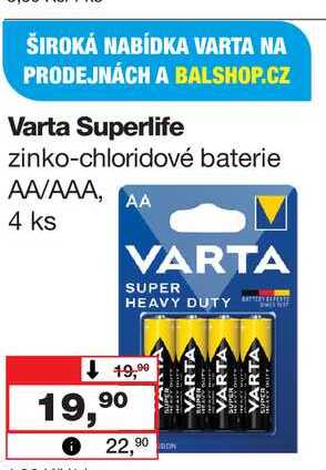 Varta Superlife zinko-chloridové baterie AA/AAA, 4 ks
