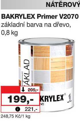 NÁTĚROVÝ BAKRYLEX Primer V2070 základní barva na dřevo, 0,8 kg