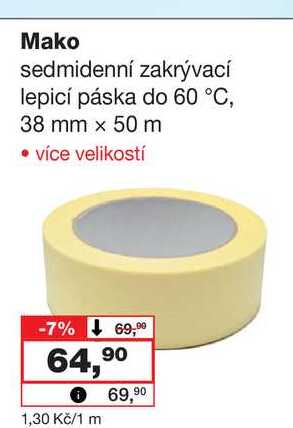 Mako sedmidenní zakrývací lepicí páska do 60 °C, 38 mm x 50 m