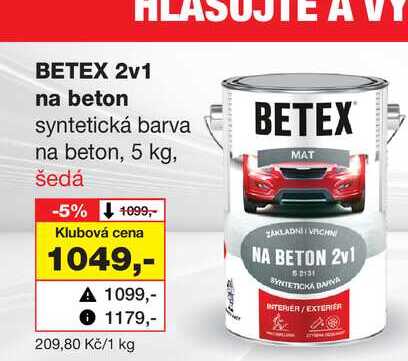 BETEX 2v1 A na beton syntetická barva na beton, 5 kg