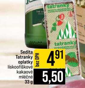 Sedita Tatranky oplatky liskooříškové kakaové mléčné 33 g
