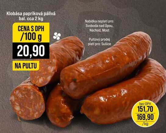Klobása papriková pálivá bal. cca 2 kg 100g
