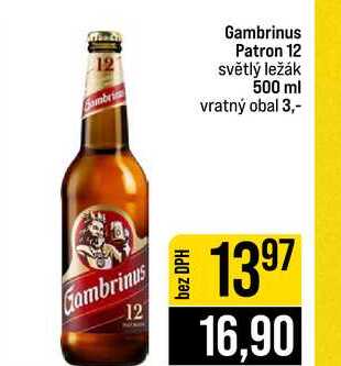 Gambrinus Patron 12 světlý ležák 500 ml