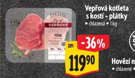 Vepřová kotleta s kostí - plátky, 1 kg
