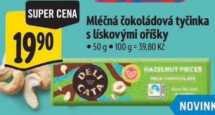Mléčná čokoládová tyčinka s lískovými oříšky, 50 g