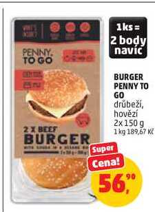 BURGER PENNY TO GO drůbeží, 2x150 g