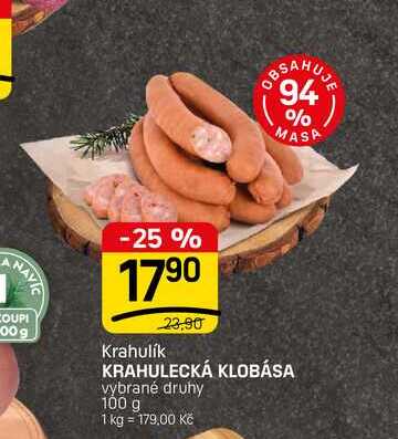 KRAHULECKÁ KLOBÁSA vybrané druhy 100 g 