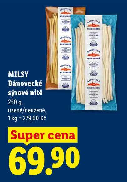 MILSY Bánovecké sýrové nitě, 250 g, uzené/neuzené