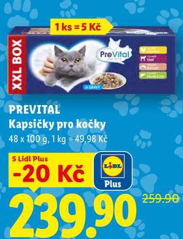 PREVITAL Kapsičky pro kočky, 48 x 100 g