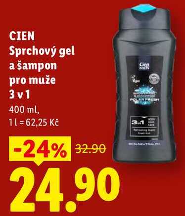 CIEN Sprchový gel a šampon pro muže 3v1, 400 ml