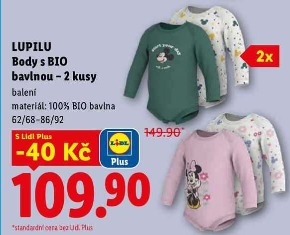 LUPILU Body s BIO bavlnou - 2 kusy, balení