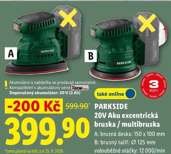 PARKSIDE 20 V Aku excentrická bruska / multibruska