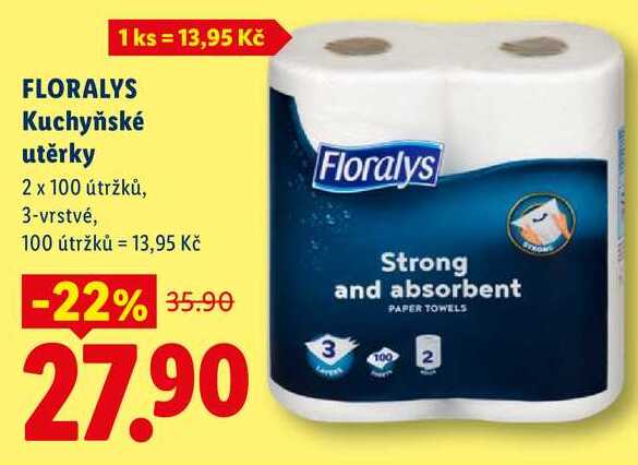 FLORALYS Kuchyňské utěrky 2 x 100 útržků, 3-vrstvé