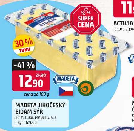 JIHOČESKÝ EIDAM SÝR 30% tuku, 100g