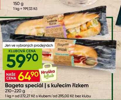 Bageta speciál s kuřecím řízkem 210-220 g