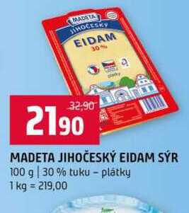 MADETA JIHOČESKÝ EIDAM SÝR 100 g 30% tuku plátky