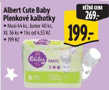 Albert Cute Baby Plenkové kalhotky, Maxi 44 ks, Junior 40 ks, XL 36 ks