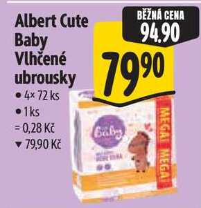 Albert Cute Baby Vlhčené ubrousky, 4x 72 ks