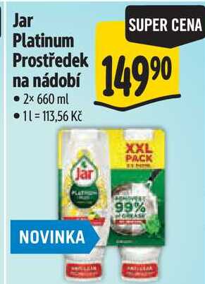 Jar Platinum Prostředek na nádobí, 2x 660 ml 