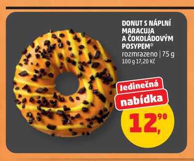DONUT S NÁPLNÍ MARACUJA A ČOKOLÁDOVÝM POSYPEM, 75 g