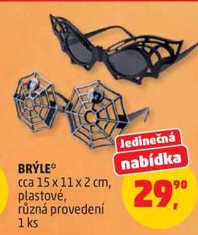 BRÝLE cca 15 x 11 x 2 cm, plastové, různá provedení, 1 ks