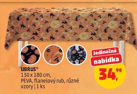 UBRUS 130 x 180 cm, PEVA, flanelový rub, různé vzory, 1 ks  