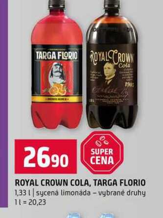 ROYAL CROWN COLA, TARGA FLORIO 1,33l sycená limonáda vybrané druhy 