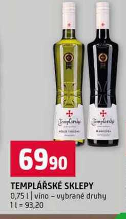TEMPLÁŘSKÉ SKLEPY 0,75l vino vybrané druhy 