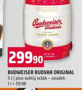BUDWEISER BUDVAR ORIGINAL 5l pivo světlý ležák soudek