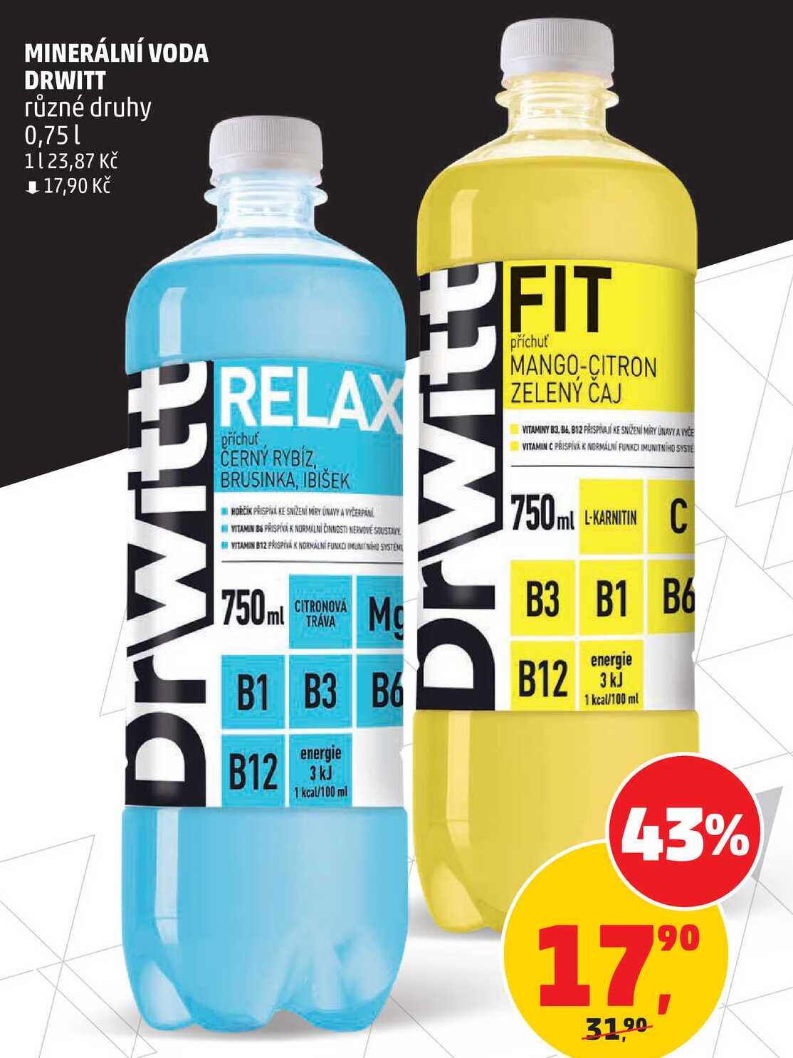 MINERÁLNÍ VODA DRWITT různé druhy, 0,75 l
