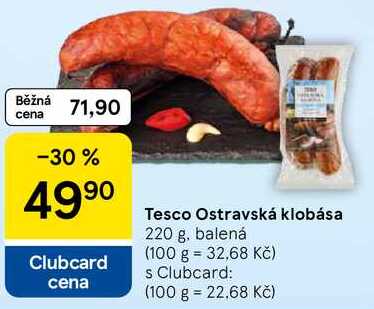 Tesco Ostravská klobása, 220 g, balená