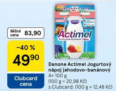 Danone Actimel Jogurtový nápoj jahodovo-banánový, 4× 100 g