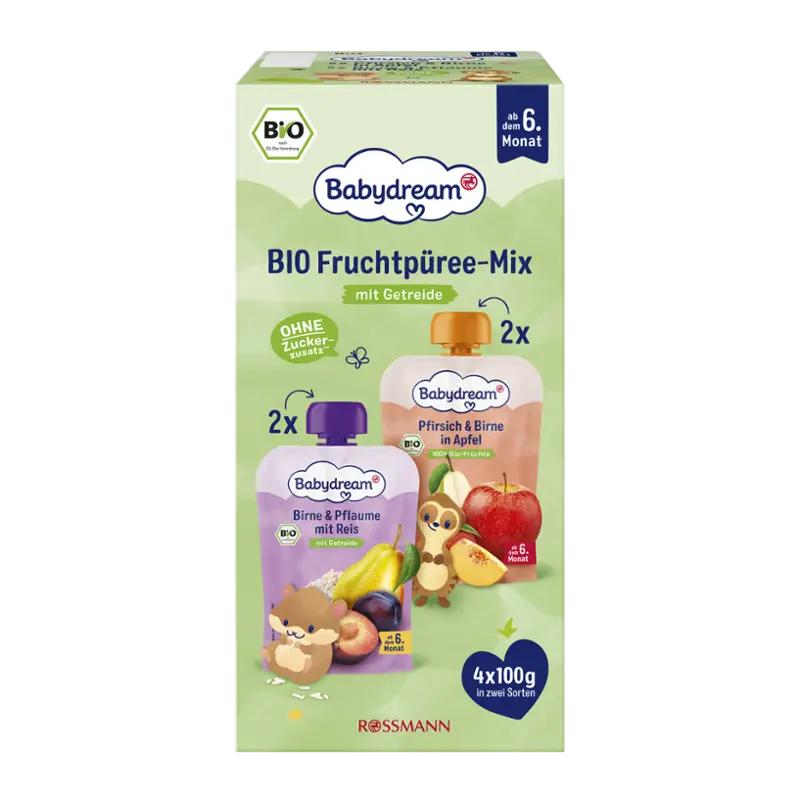 Babydream BIO ovocný příkrm Jablko, hruška a broskev 4x 100 g, 400 g