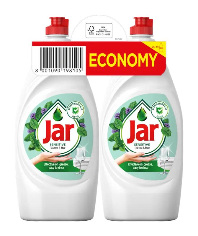 Jar Prostředek na mytí nádobí Sensitive Tea tree & Mint 2x 900 ml, 1.8 l