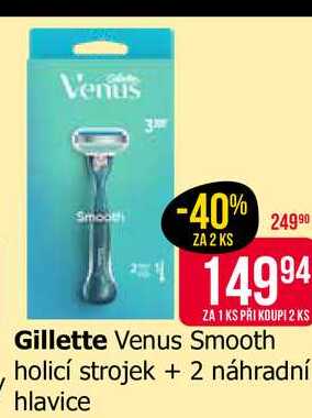 Gillette Venus Smooth holicí strojek + 2 náhradní hlavice 