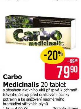 Carbo medicinalis 20 tablet s obsahem aktivního uhlí
