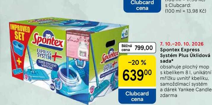 Spontex Express Systém Plus Úklidová sada, obsahuje plochý mop s kbelíkem 8 l, unikátní mřížku uvnitř kbelíku. samoždímací systém a dárek Yankee Candle zdarma 