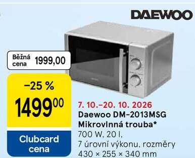 Daewoo DM-2013MSG Mikrovlnná trouba, 700 W. 20 1. 7 úrovní výkonu. rozměry 430255 x 340 mm