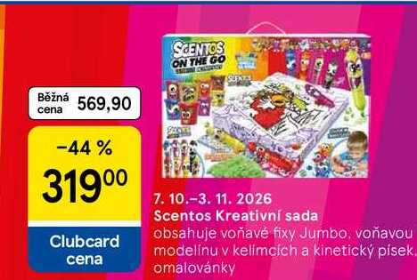 Scentos Kreativni sada obsahuje voňavé fixy Jumbo, voňavou modelínu v kelímcích a kinetický písek, omalovánky