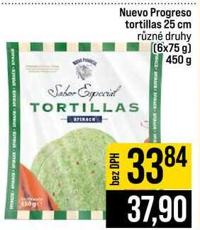 Nuevo Progreso tortillas 25 cm různé druhy (6x75 g) 450 g