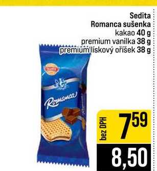 Sedita Romanca sušenka kakao 40 g premium vanilka 38 g premium lískový oříšek 38 g