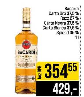 Bacardi Carta Oro 37,5% Razz 27% Carta Negra 37,5% Carta Blanca 37,5% Spiced 35% 1l