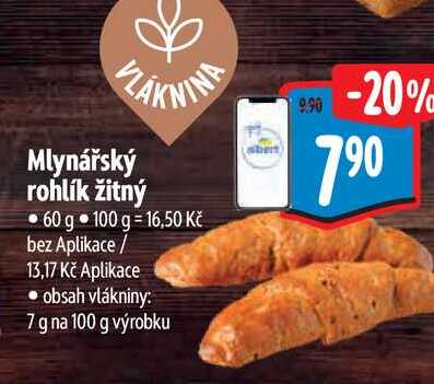 Mlynářský rohlík žitný 60 g