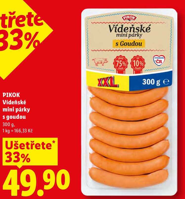 PIKOK Vídeňské mini párky s goudou, 300 g